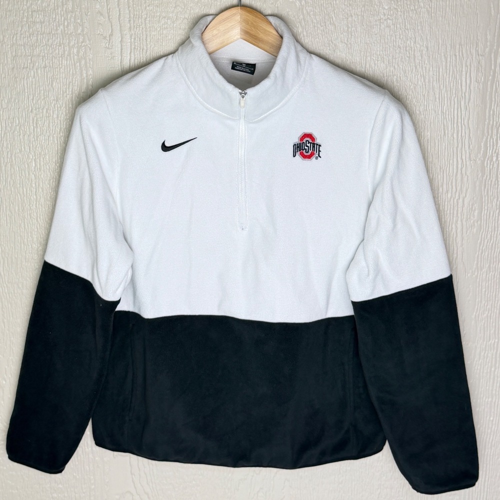 Nike Ohio State Buckeyes Dri-FIT Fleece Quarter Zip Pullover White Black Mens M
